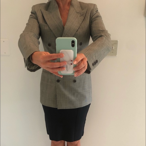 Wool Gabardine Glen Plaid Double Breasted Blazer - Picture 2 of 11